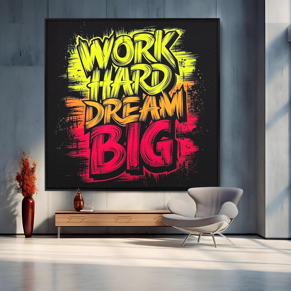 Tablou canvas cu tablou canvas motivational cu text grafic, in rama de aluminiu negru